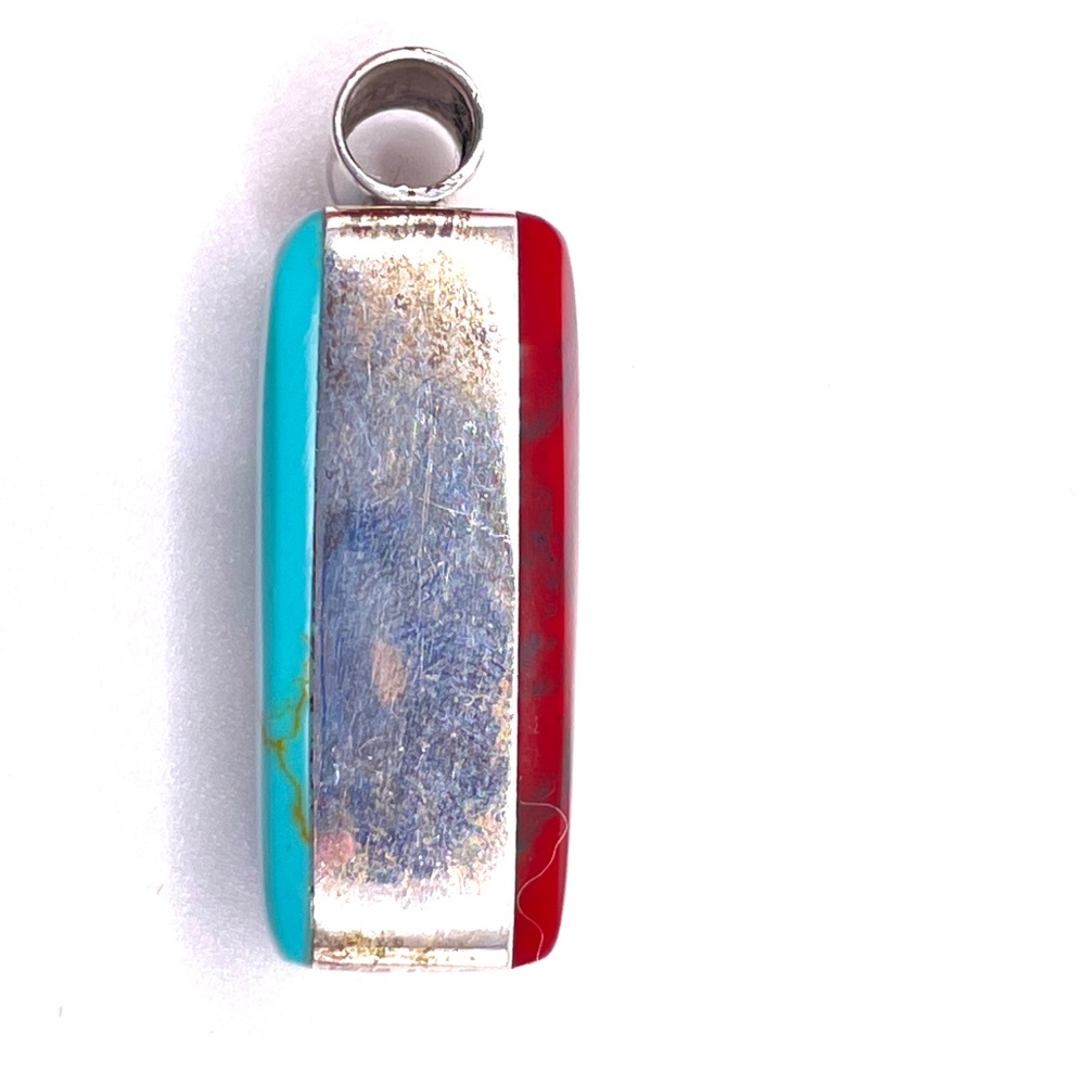 925 Sterling Silver Turquoise Red Jasper REVERSIBLE Pendant